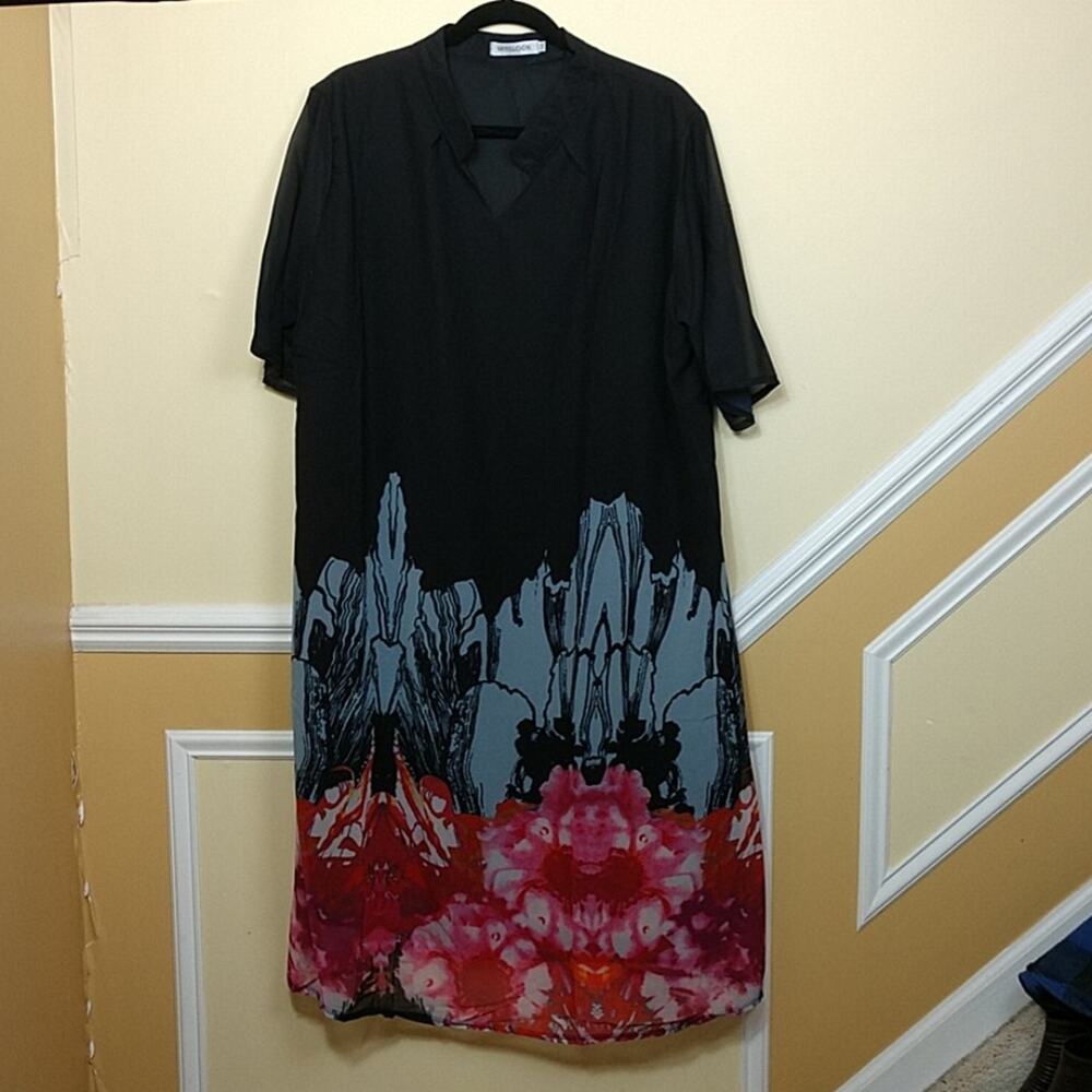 Misslook Black Dress with Abstract Florals 3XL